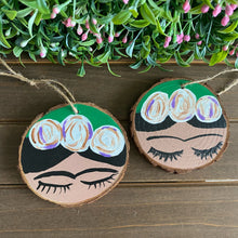 Load image into Gallery viewer, Mini Green Painted Frida’s on Wood Rounds