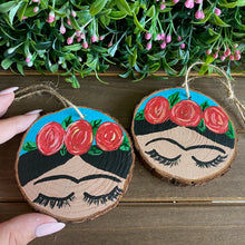 Load image into Gallery viewer, Mini Blue Painted Frida’s on Wood Rounds