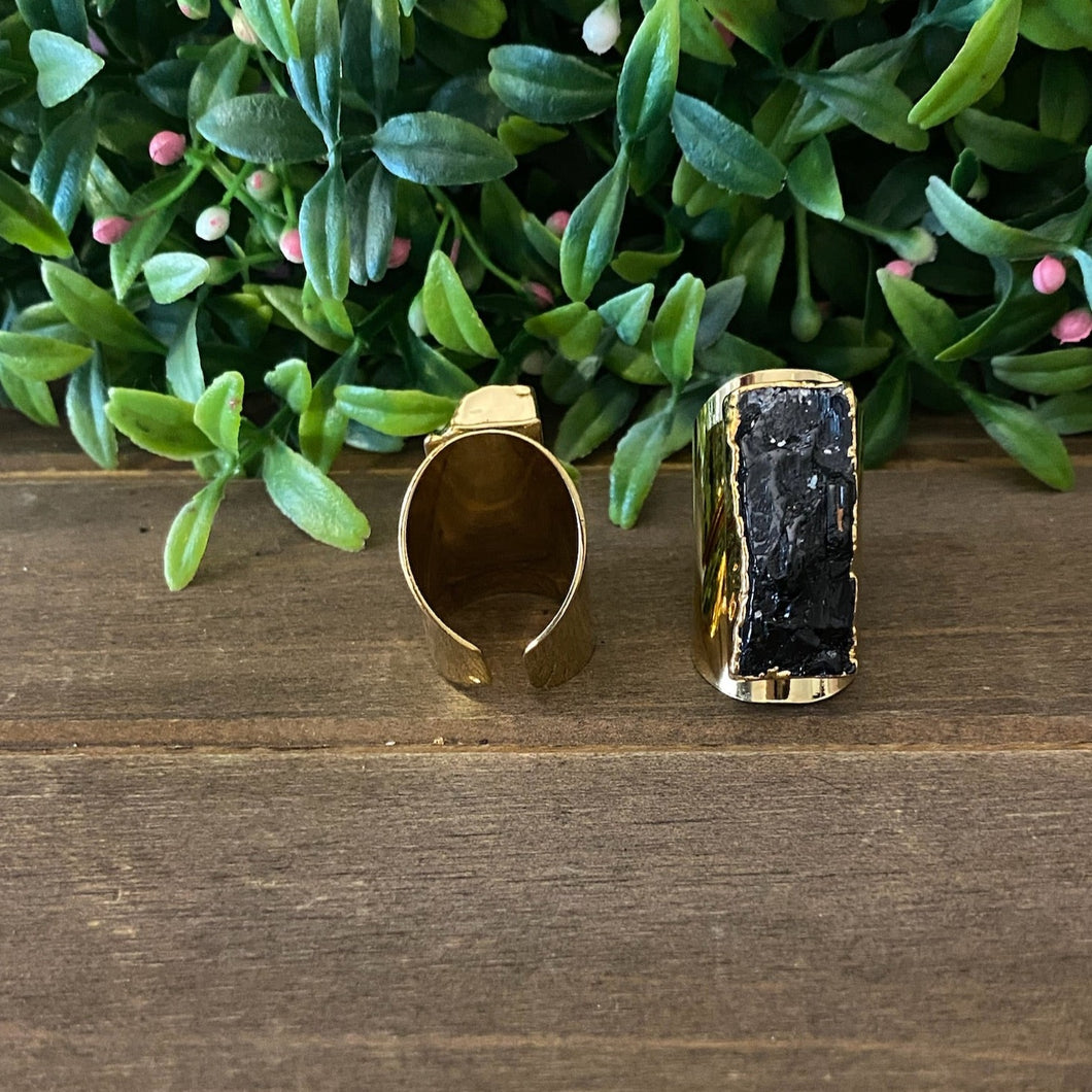 Black Tourmaline Adjustable Ring